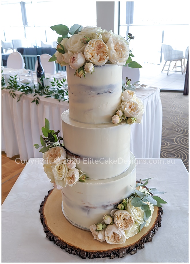 Rustc Semi-naked Wedding cake with Ivory Roses